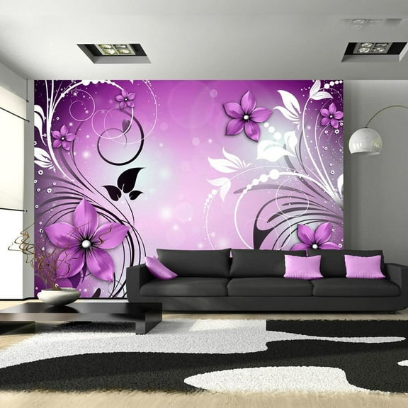 Tiptophomedecor Peel and Stick Floral Wallpaper Wall Mural - Heather Dance - Removable Wall Decals