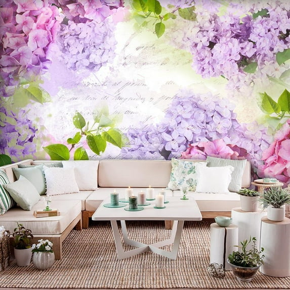 Tiptophomedecor Peel and Stick Floral Wallpaper Wall Mural - Hortensia’s In Lilac- Removable Wall Decals