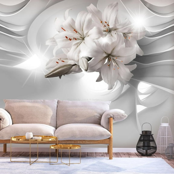 Tiptophomedecor Peel and Stick Floral Wallpaper Wall Mural - Lilies In The Tunnel - Removable Wall Decals