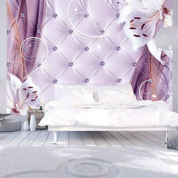 Tiptophomedecor Peel and Stick Floral Wallpaper Wall Mural - Lily And Violet - Removable Wall Decals