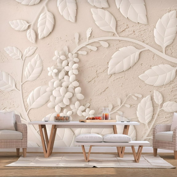 Tiptophomedecor Peel and Stick Floral Wallpaper Wall Mural - Paper Flowers Beige - Removable Wall Decals