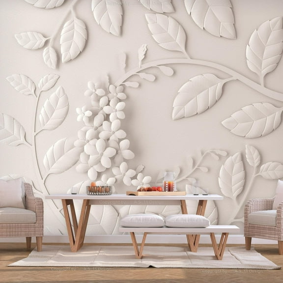 Tiptophomedecor Peel and Stick Floral Wallpaper Wall Mural - Paper Flowers Cream - Removable Wall Decals