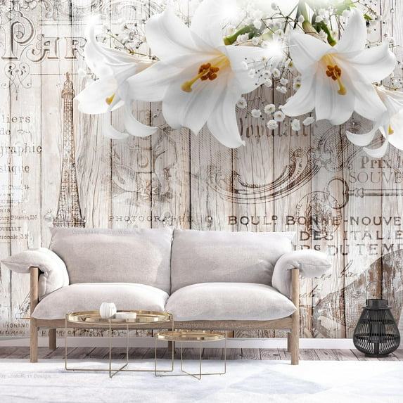 Tiptophomedecor Peel and Stick Floral Wallpaper Wall Mural - Parisian Lilies - Removable Wall Decals