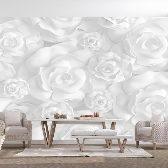 Tiptophomedecor Peel and Stick Floral Wallpaper Wall Mural - Plaster Flowers - Removable Wall Decals