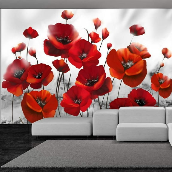 Tiptophomedecor Peel and Stick Floral Wallpaper Wall Mural - Poppies In The Moonlight - Removable Wall Decals