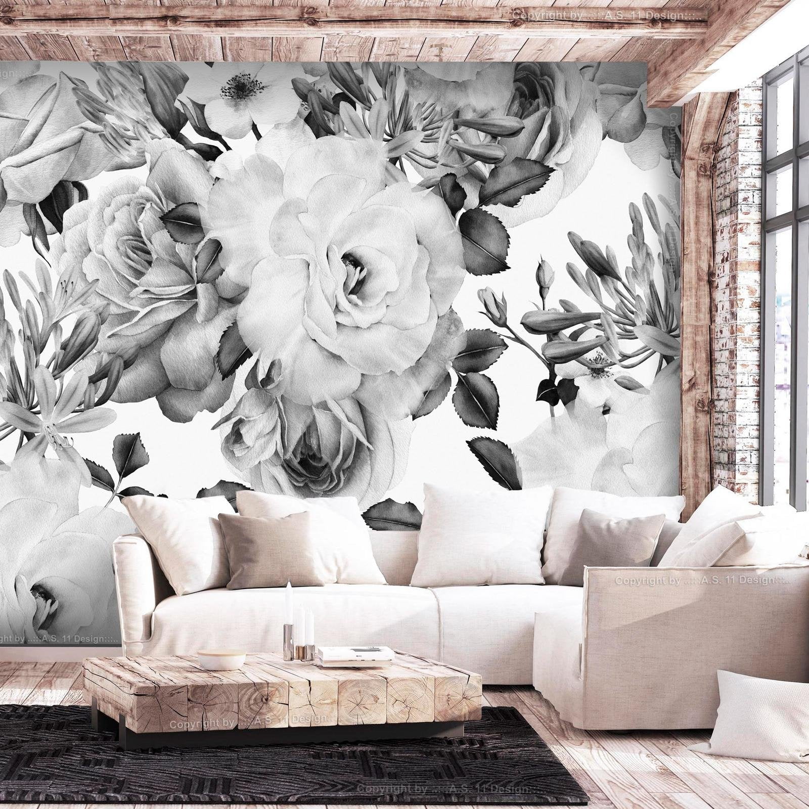 Tiptophomedecor Peel and Stick Floral Wallpaper Wall Mural - Sentimental  Garden Black And White - Removable Wall Decals - Walmart.com, image size:1600x1600
