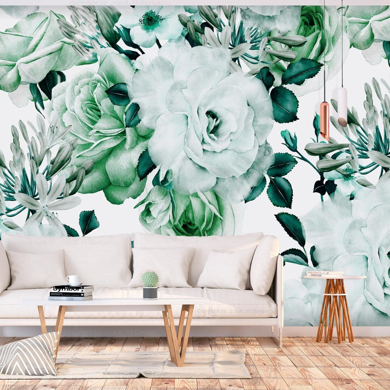 Tiptophomedecor Peel and Stick Floral Wallpaper Wall Mural - Sentimental  Garden Green - Removable Wall Decals, image size:1600x1600