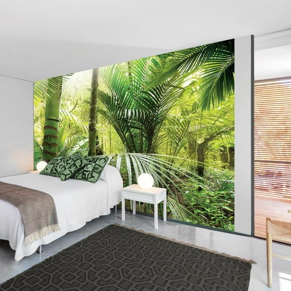 Tiptophomedecor Peel and Stick Forest Wallpaper Wall Mural - Green Alley - Removable Wall Decals