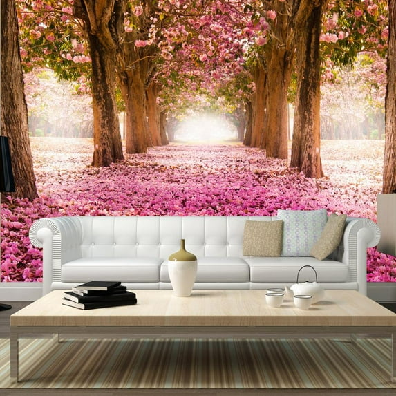 Tiptophomedecor Peel and Stick Forest Wallpaper Wall Mural - Pink Grove - Removable Wall Decals