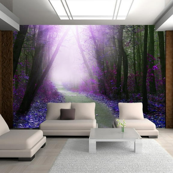 Tiptophomedecor Peel and Stick Forest Wallpaper Wall Mural - Purple Path - Removable Wall Decals
