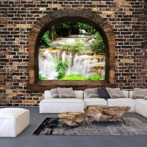 Tiptophomedecor Peel and Stick Forest Wallpaper Wall Mural - Stony Window Waterfalls - Removable Wall Decals