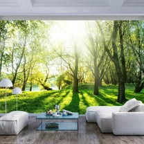 Tiptophomedecor Peel and Stick Forest Wallpaper Wall Mural - Sunny May Day - Removable Wall Decals