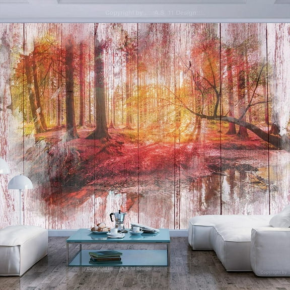 Tiptophomedecor Peel and Stick Forest Wallpaper Wall Mural - Vintage Autumn Nature - Removable Wall Decals