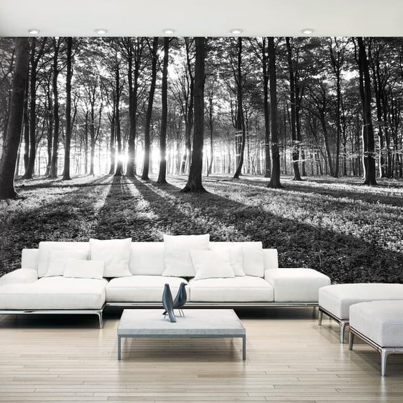 Tiptophomedecor Peel and Stick Forest XXL Wallpaper Wall Mural - Grey Wilderness - Removable Wall Decals