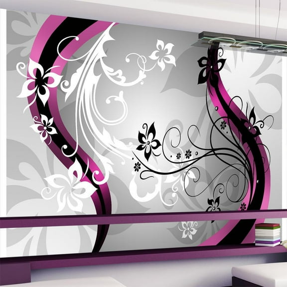 Tiptophomedecor Peel and Stick Glam Wallpaper Wall Mural - Art-Flowers Pink - Removable Wall Decals