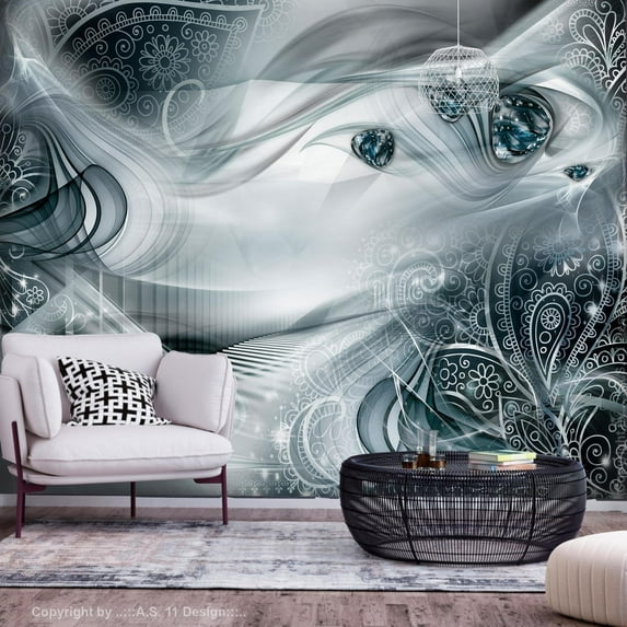 Tiptophomedecor Peel and Stick Glam Wallpaper Wall Mural - Autumn Evenings Turquoise - Removable Wall Decals