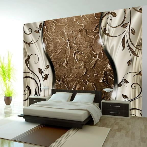 Tiptophomedecor Peel and Stick Glam Wallpaper Wall Mural - Brown Twigs - Removable Wall Decals