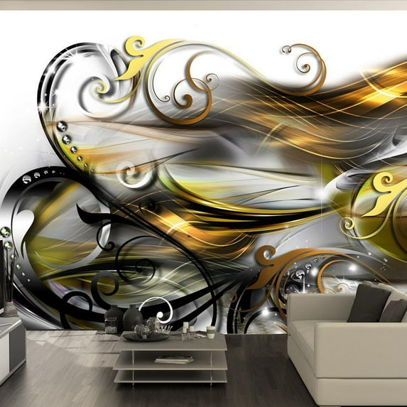 Tiptophomedecor Peel and Stick Glam Wallpaper Wall Mural - Gold Expression - Removable Wall Decals