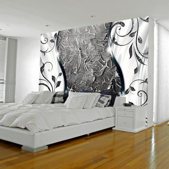 Tiptophomedecor Peel and Stick Glam Wallpaper Wall Mural - Silver Twigs - Removable Wall Decals