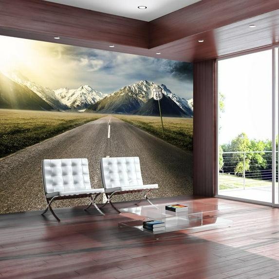 Tiptophomedecor Peel and Stick Mountains Wallpaper Wall Mural - The Long Road - Removable Wall Decals