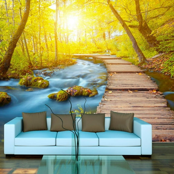 Tiptophomedecor Peel and Stick Nature Wallpaper Wall Mural - Forest Walkway - Removable Wall Decals