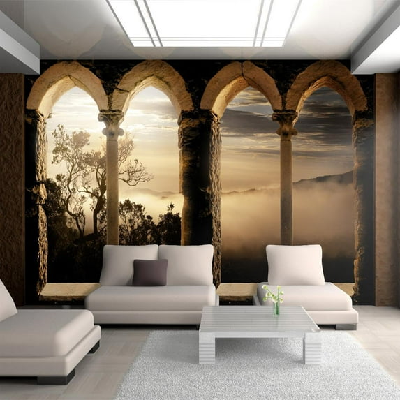 Tiptophomedecor Peel and Stick Nature Wallpaper Wall Mural - Mountain Monastery - Removable Wall Decals