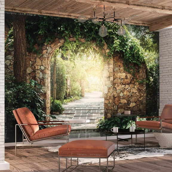 Tiptophomedecor Peel and Stick Nature Wallpaper Wall Mural - Sunny Alley - Removable Wall Decals