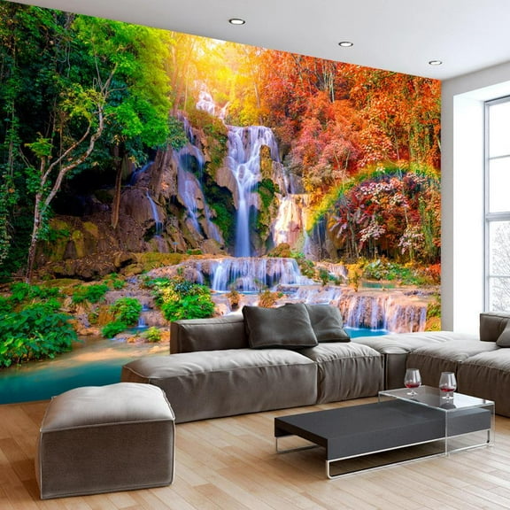 Tiptophomedecor Peel and Stick Nature Wallpaper Wall Mural - Tat Kuang Si Waterfalls - Removable Wall Decals