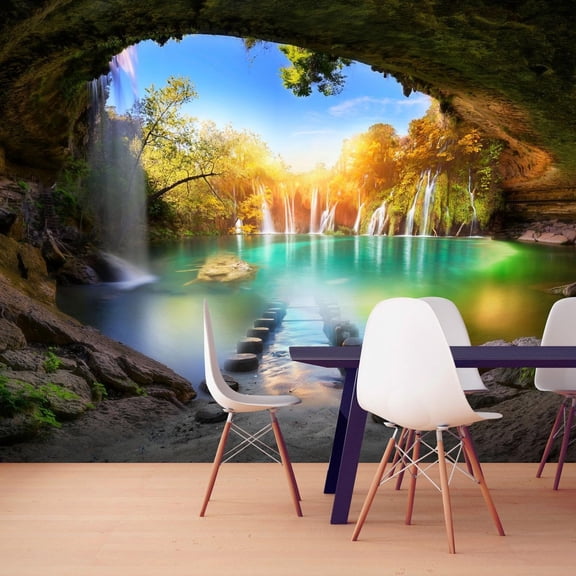 Tiptophomedecor Peel and Stick Nature Wallpaper Wall Mural - Turquoise Lake - Removable Wall Decals
