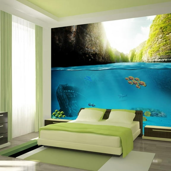 Tiptophomedecor Peel and Stick Nature Wallpaper Wall Mural - Under The Waterline - Removable Wall Decals
