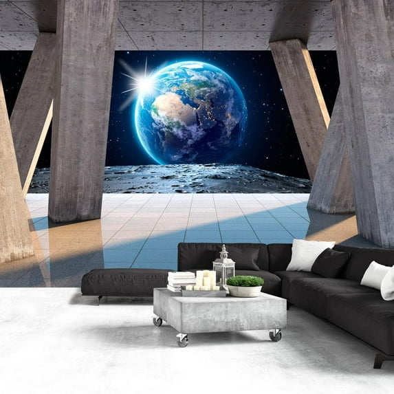 Tiptophomedecor Peel and Stick Space 3D Wallpaper Wall Mural - Moon Walk - Removable Wall Decals