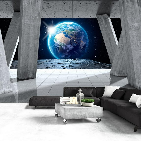 Tiptophomedecor Peel and Stick Space 3D Wallpaper Wall Mural - View From The Moon - Removable Wall Decals