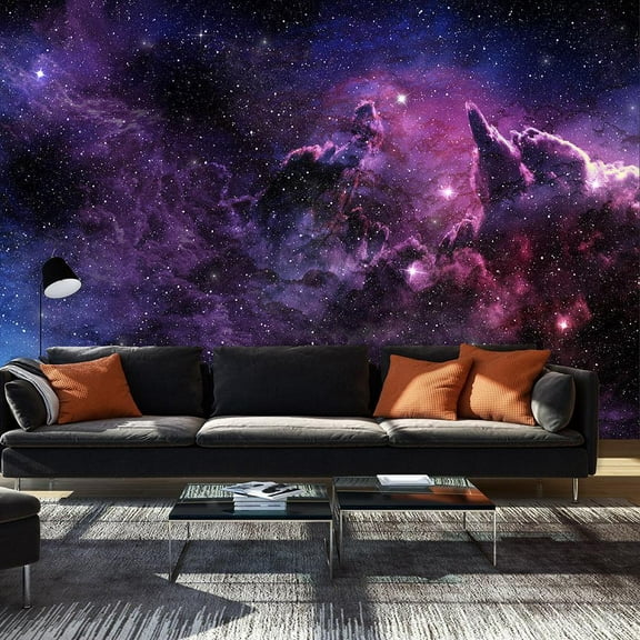 Tiptophomedecor Peel and Stick Space Wallpaper Wall Mural - Purple Nebula - Removable Wall Decals