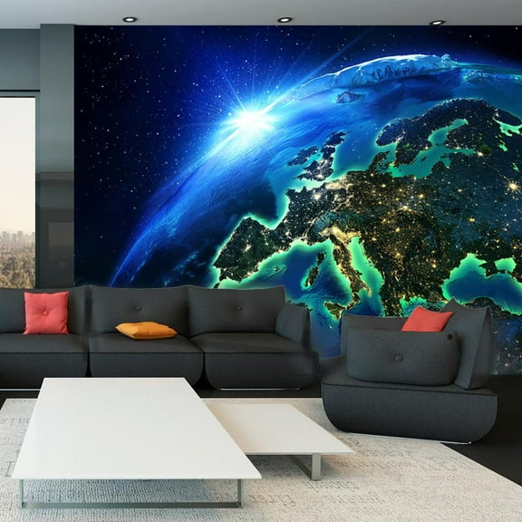 Tiptophomedecor Peel and Stick Space Wallpaper Wall Mural - The Blue Planet - Removable Wall Decals