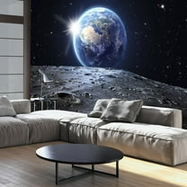 Tiptophomedecor Peel and Stick Space Wallpaper Wall Mural - View Of The Blue Planet - Removable Wall Decals