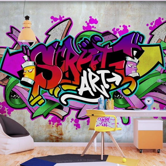 Tiptophomedecor Peel and Stick Street Art Wallpaper Wall Mural - Airbrush Graffiti - Removable Wall Decals