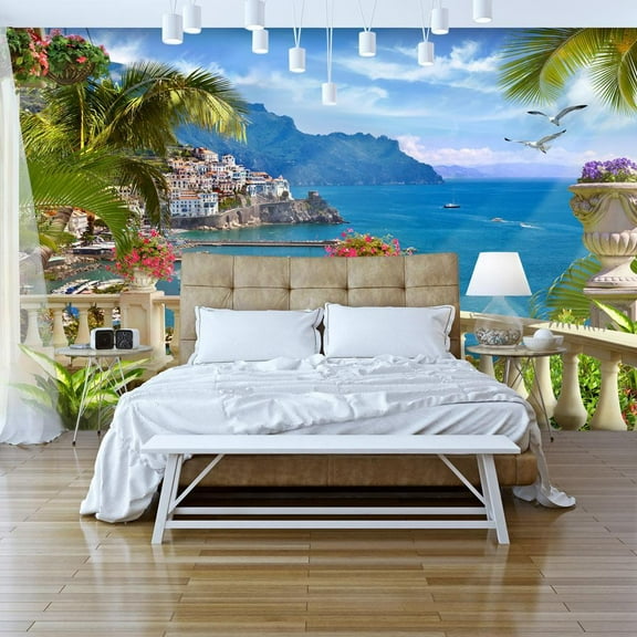 Tiptophomedecor Peel and Stick Tropical Wallpaper Wall Mural - Mediterranean Paradise - Removable Wall Decals