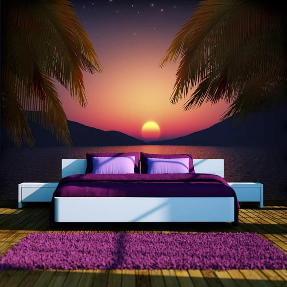 Tiptophomedecor Peel and Stick Tropical Wallpaper Wall Mural - Romantic Evening On The Beach - Removable Wall Decals