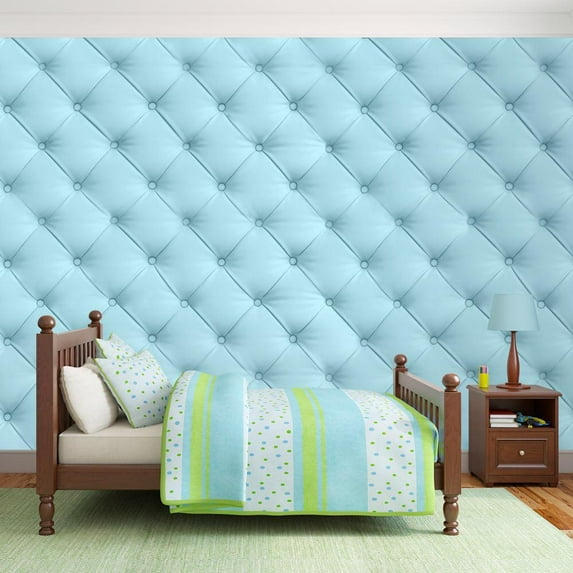Tiptophomedecor Peel and Stick Wallpaper Wall Mural - Baby Blue Chesterfield Pattern - Removable Wall Decals