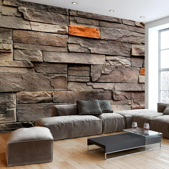 Tiptophomedecor Peel and Stick Wallpaper Wall Mural - Big Brown Slate Tiles - Removable Wall Decals