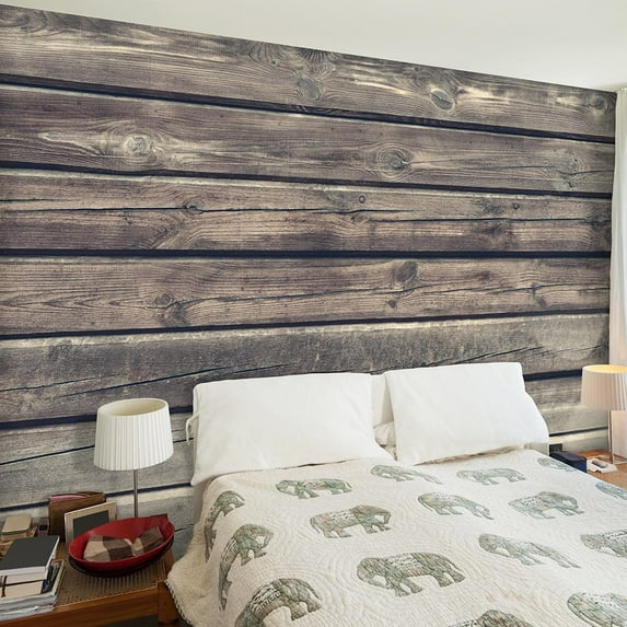 Tiptophomedecor Peel and Stick Wallpaper Wall Mural - Country Style Wooden Planks - Removable Wall Decals