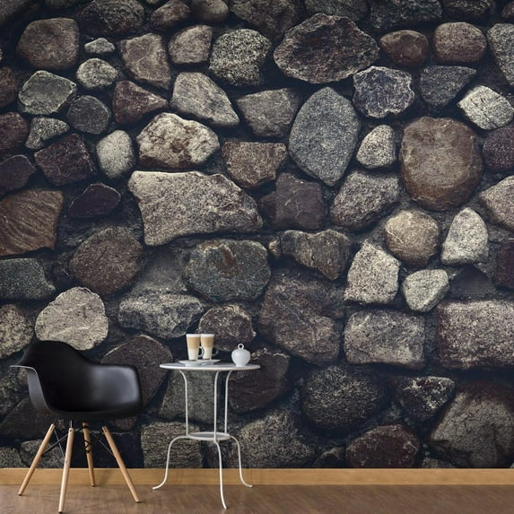 Tiptophomedecor Peel and Stick Wallpaper Wall Mural - Fortress Rocks and Stones - Removable Wall Decals