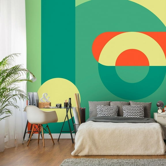 Tiptophomedecor Peel and Stick Wallpaper Wall Mural - Geometric Abstract Design Green - Removable Wall Decals