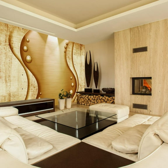 Tiptophomedecor Peel and Stick Wallpaper Wall Mural - Golden Concrete Metal Fantasy - Removable Wall Decals