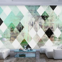 Tiptophomedecor Peel and Stick Wallpaper Wall Mural - Green Geometric Vintage Concrete Pattern - Removable Wall Decals