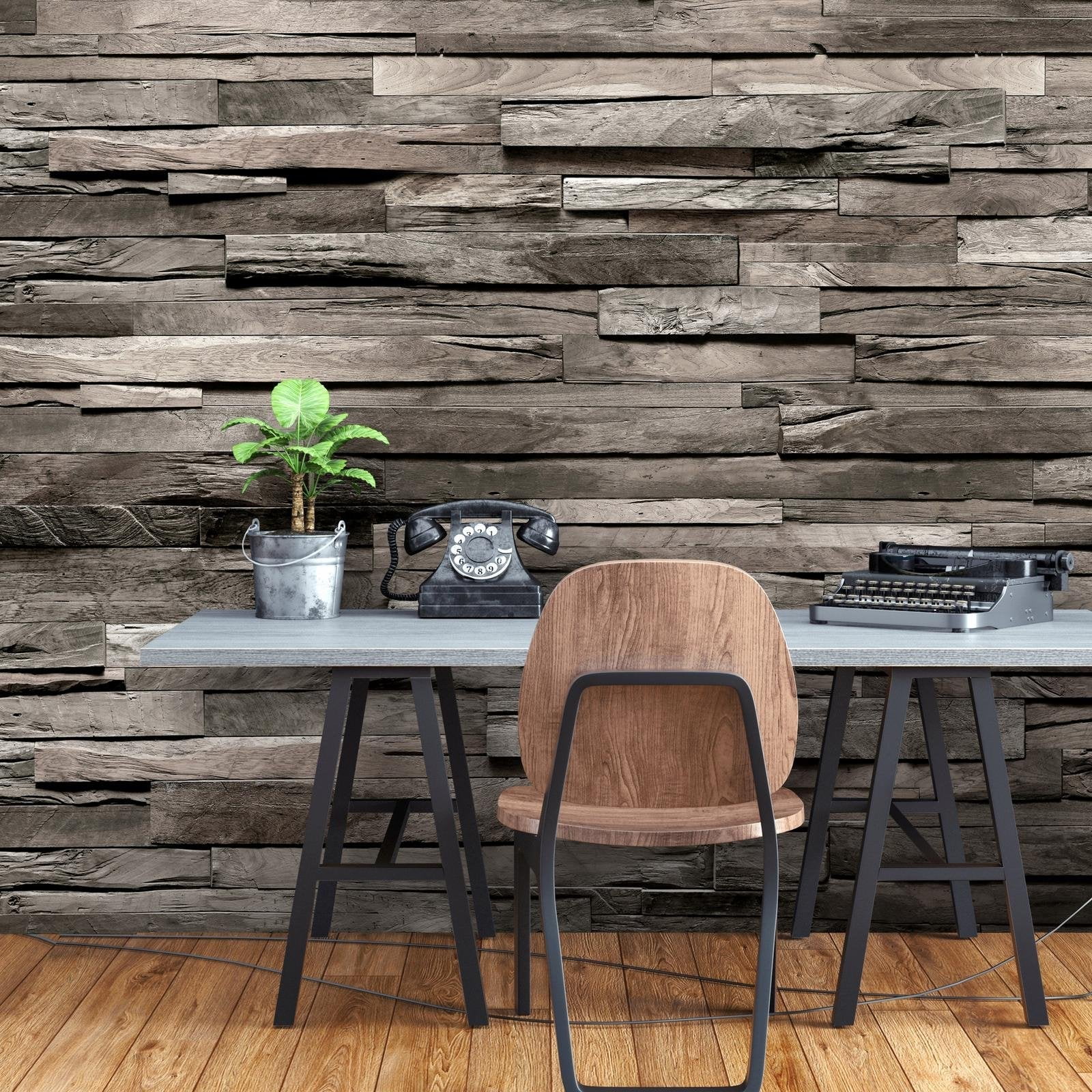 Tiptophomedecor Peel and Stick Wallpaper Wall Mural Grey Cedar Barn