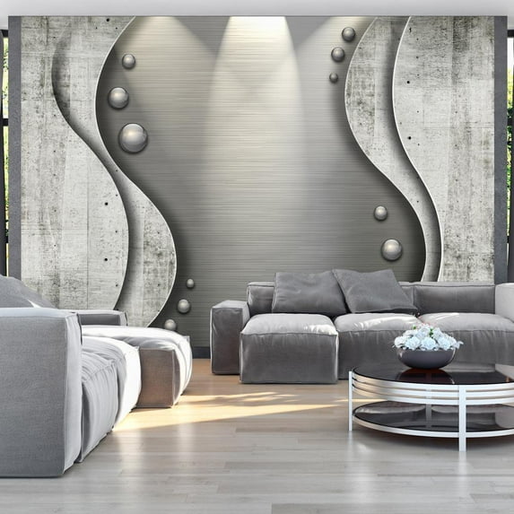 Tiptophomedecor Peel and Stick Wallpaper Wall Mural - Grey Concrete Metal Combo - Removable Wall Decals