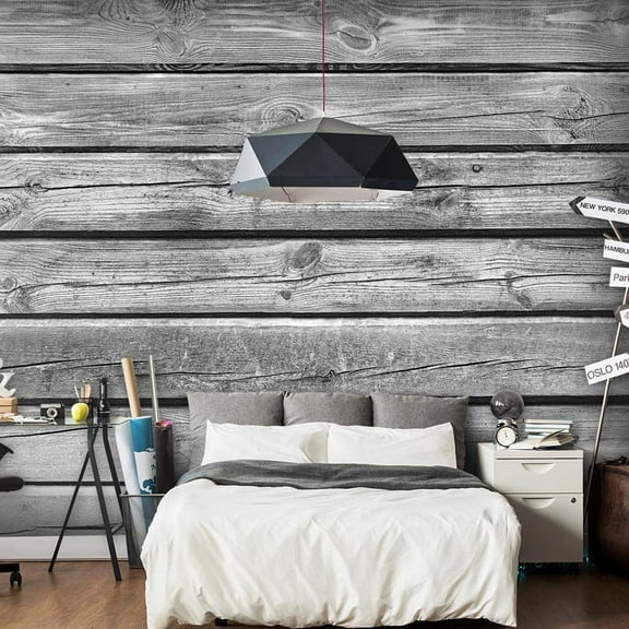 Tiptophomedecor Peel and Stick Wallpaper Wall Mural - Grey Country Style Barn Wood - Removable Wall Decals