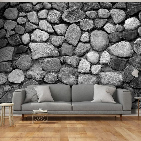 Tiptophomedecor Peel and Stick Wallpaper Wall Mural - Grey Stacked Stones - Removable Wall Decals