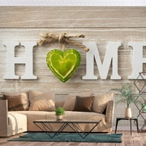 Tiptophomedecor Peel and Stick Wallpaper Wall Mural - Home Green Heart On Wood - Removable Wall Decals